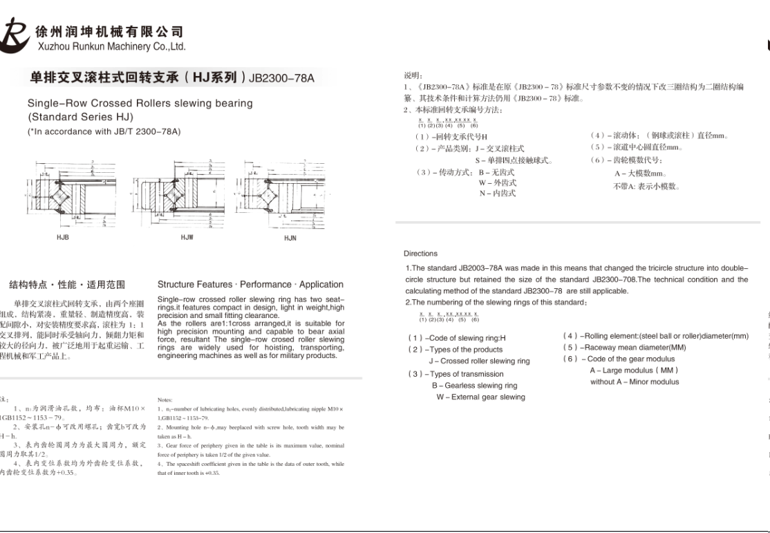 单排交叉滚柱式回转支承(HJ系列)